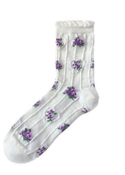 Elegant Floral Jacquard Cotton Mid Calf Socks