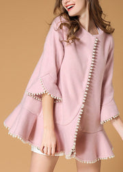 Elegant Pink Pockets Nail bead fashion Fall Woolen Coat