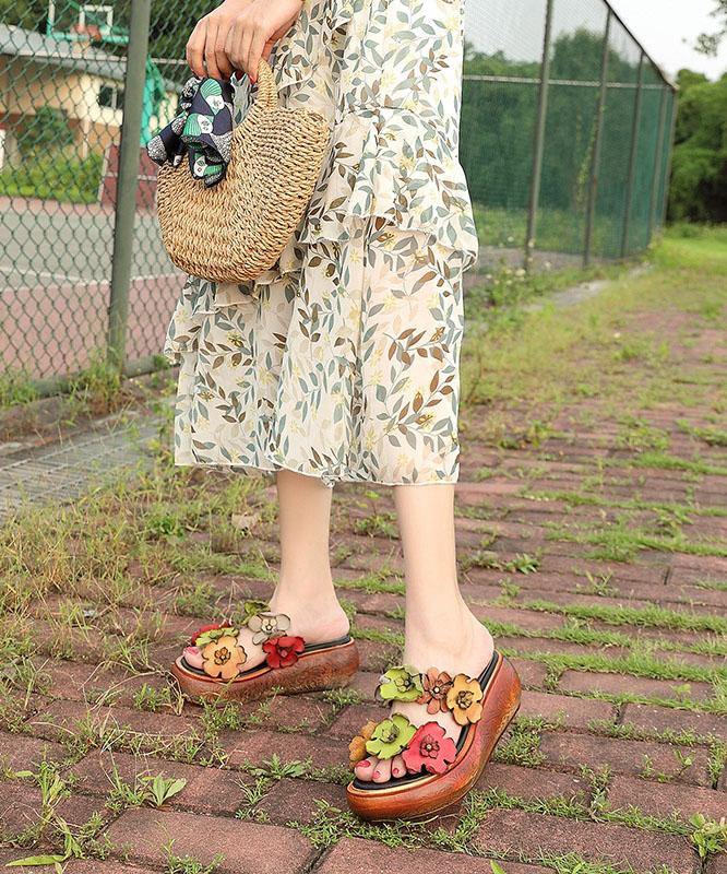 Elegant Wedge Orange Cowhide Leather Slide Sandals - SooLinen