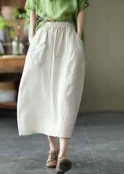 Elegant White Patchwork Pockets A Line Skirts Linen - SooLinen