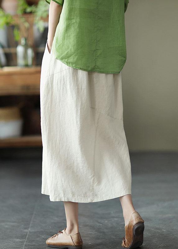 Elegant White Patchwork Pockets A Line Skirts Linen - SooLinen