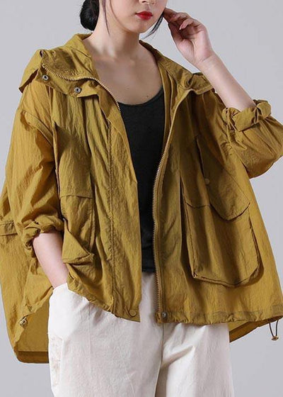 Elegant Yellow Loose UPF 50+ Coat Jacket Hoodie Coat Summer - SooLinen