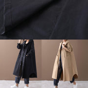 Elegant black Fashion box coat Inspiration hooded Large pockets outwears - SooLinen