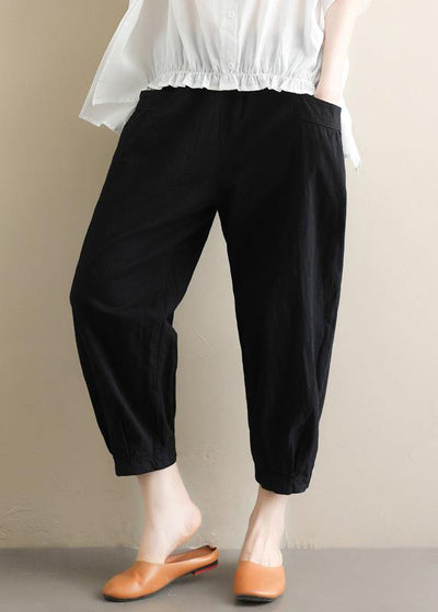 Elegant black Jeans  elastic waist asymmetric Fabrics casual pants - SooLinen