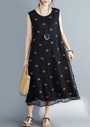 Elegant embroidery lace clothes Sleeve black Dress summer sleeveless - SooLinen