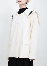 Elegant long sleeve Fashion Sailor Collar outfit white Knee jackets - SooLinen