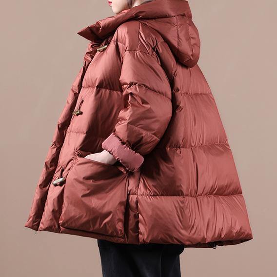 Elegant red warm winter coat Loose fitting womens parka hooded pockets Warm overcoat - SooLinen