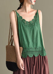 Fashion Pink Embroideried Lace Hollow Out Summer Cotton Vest Sleeveless - SooLinen