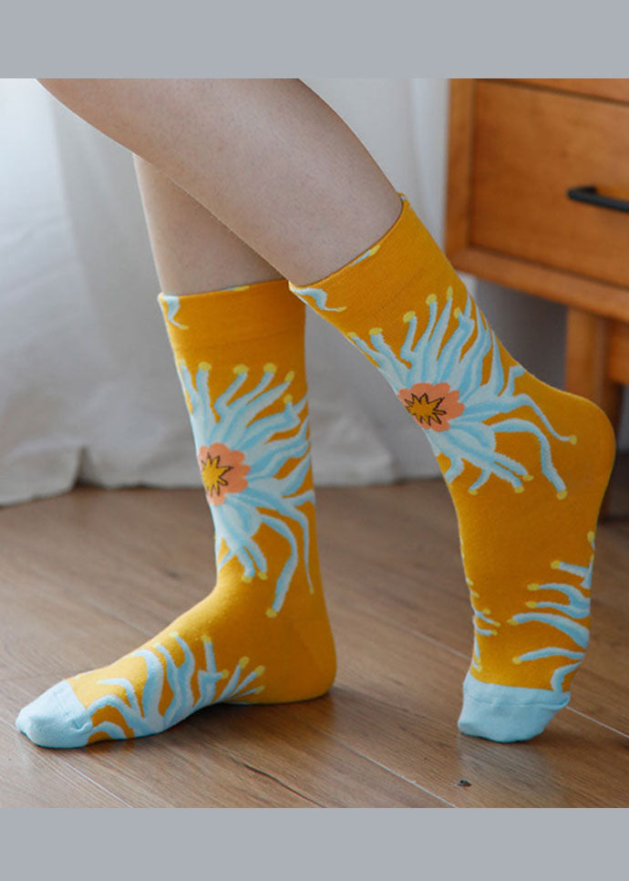 Fashion Plant flowers Jacquard Cotton Crew Socks