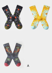 Fashion Plant flowers Jacquard Cotton Crew Socks