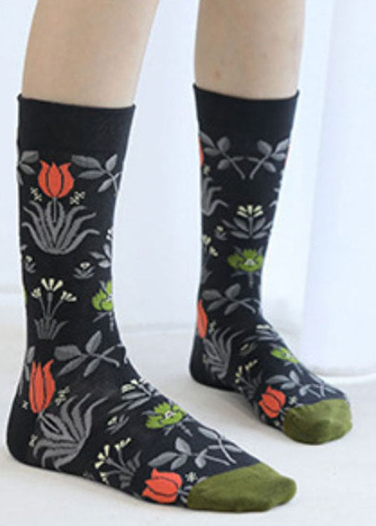 Fashion Plant flowers Jacquard Cotton Crew Socks