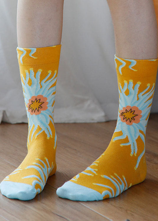 Fashion Plant flowers Jacquard Cotton Crew Socks