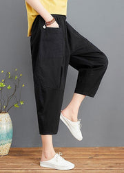 Fine Black Elastic Waist jeans Harem Pants Summer Cotton - SooLinen