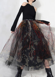 Fine Black Print Lace A Line Skirts Summer - SooLinen