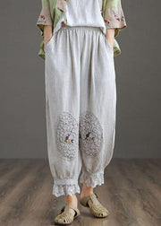 Fine Nude Patchwork Hollow Out Harem Pants Trousers Linen - SooLinen