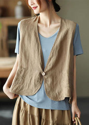 Fine Purple Pockets Button Linen Vest - SooLinen