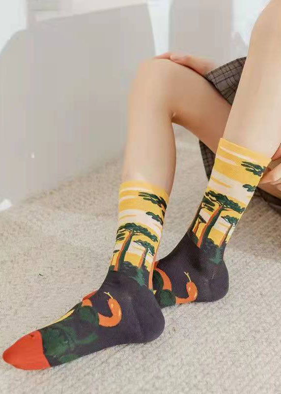 Feine Jacquard-Baumwollsocken im College-Stil im Retro-Stil