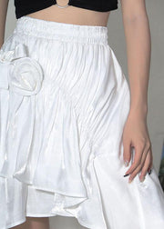 Fine White Floral Cinched Asymmetrical design A Line Skirt - SooLinen