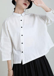 Fine White Peter Pan Collar Button Summer Blouse Tops - SooLinen