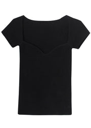 Fitted Black Cold Shoulder Cotton Top Short Sleeve