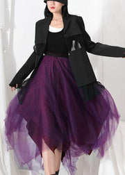 Fitted Purple Patchwork Summer Skirt Tulle Asymmetrical - SooLinen