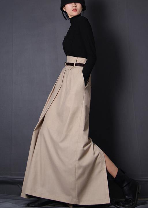 French Beige asymmetrical design Patchwork Skirt Summer - SooLinen