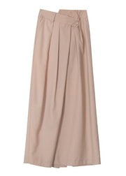 French Beige asymmetrical design Patchwork Skirt Summer - SooLinen