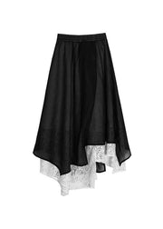 French Black Hollow Out asymmetrical design Summer Skirts - SooLinen