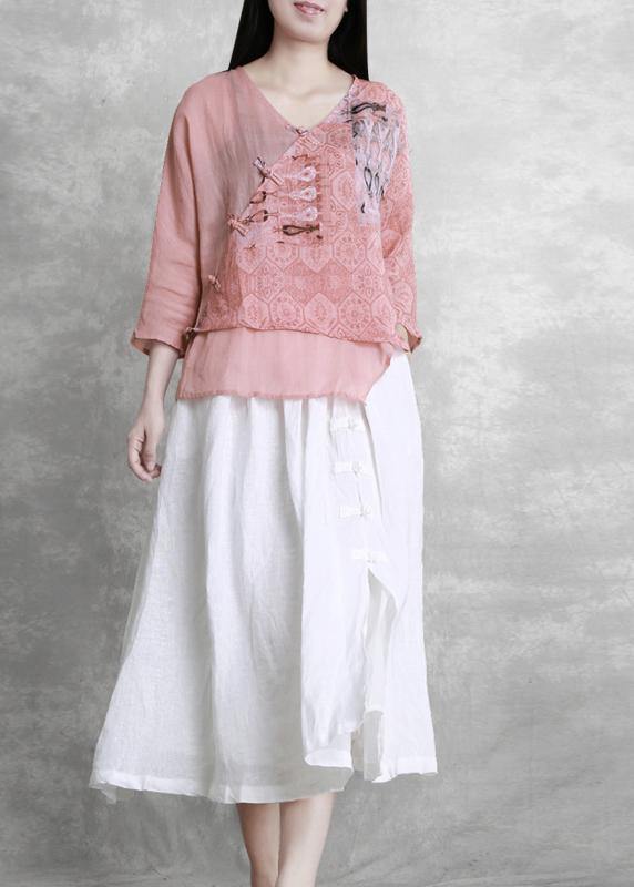 French Grey Elastic Waist Oriental Summer Linen Skirt - SooLinen