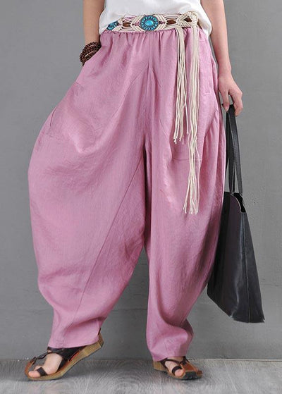 French Pink Purple Cotton Linen Casual Harem Pants Summer - SooLinen