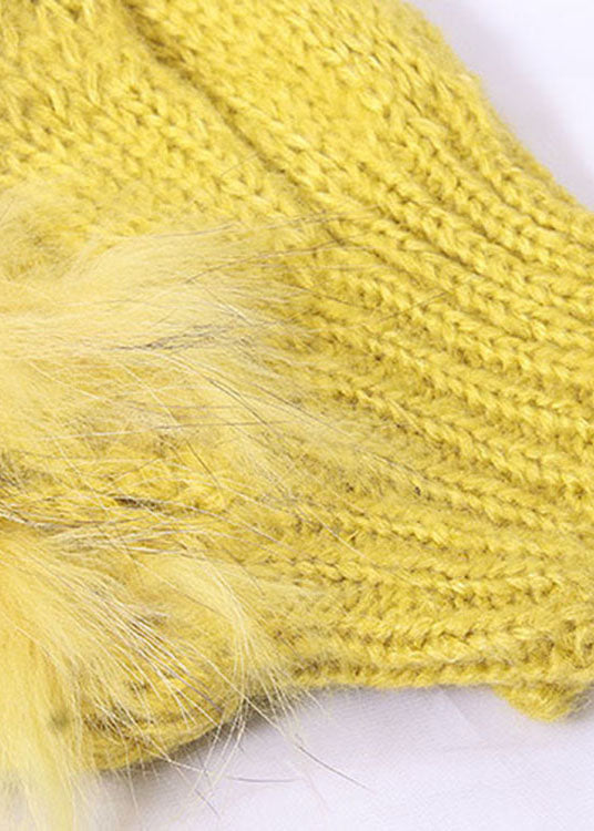 French Yellow O-Neck Hole Patchwork Knit Pullover Spring