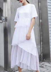 French white cotton Tunic patchwork tulle Robe summer Dresses - SooLinen