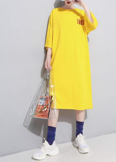 French yellow linen Long Shirts o neck cotton robes summer Dress - SooLinen