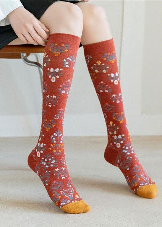 Handmade Abstract art Print Cotton Over The Calf Socks