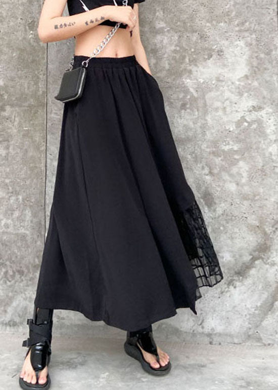 Handmade Black elastic waist Asymmetrical tulle Patchwork Skirts Spring