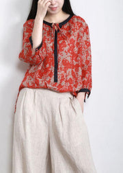 Handmade Red Print Side Open Top Linen - SooLinen