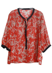 Handmade Red Print Side Open Top Linen - SooLinen