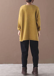 Handmade Yellow Pockets Warm Fall Knit Top - SooLinen