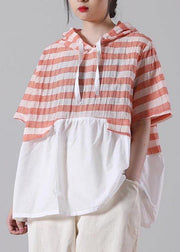 Handmade Yellow Striped hooded Cotton Linen Summer Shirts - SooLinen