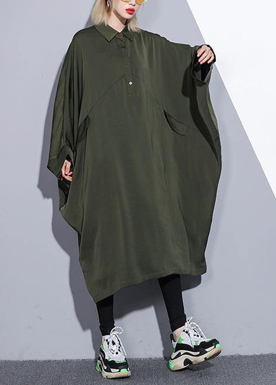 Handmade arm green cotton clothes batwing sleeve A Line summer Dress - SooLinen