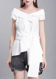 Handmade white cotton crane tops sleeveless box summer shirts - SooLinen