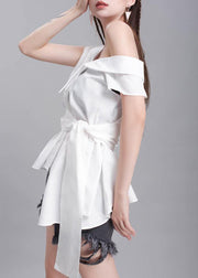 Handmade white cotton crane tops sleeveless box summer shirts - SooLinen