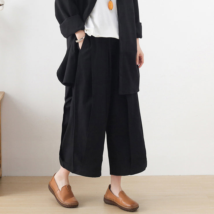 Handmade Spring Wide Leg Pants Loose Black Photography Elastic Waist Pants