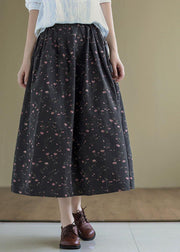 Italian Black Retro Print Summer Skirt Linen - SooLinen