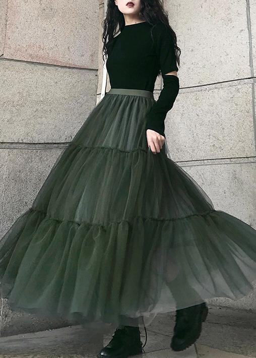 Italian Green asymmetrical design tulle Skirts Summer - SooLinen