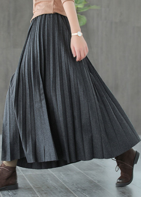 Italian Grey Black Casual Woolen Pleated Fall Skirts