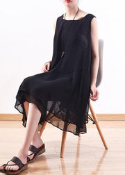 Italian black Chiffon outfit Korea linen sleeveless A Line summer Dresses