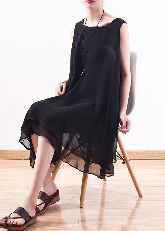 Italian black Chiffon outfit Korea linen sleeveless A Line summer Dresses