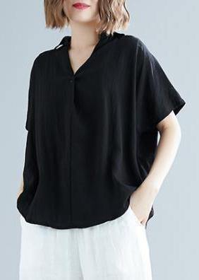 Italian black linen cotton Blouse Pakistani Fabrics v neck Button Down Knee Summer blouses - SooLinen