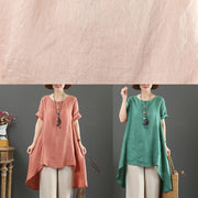 Italian green linen top o neck asymmetric baggy summer shirts - SooLinen